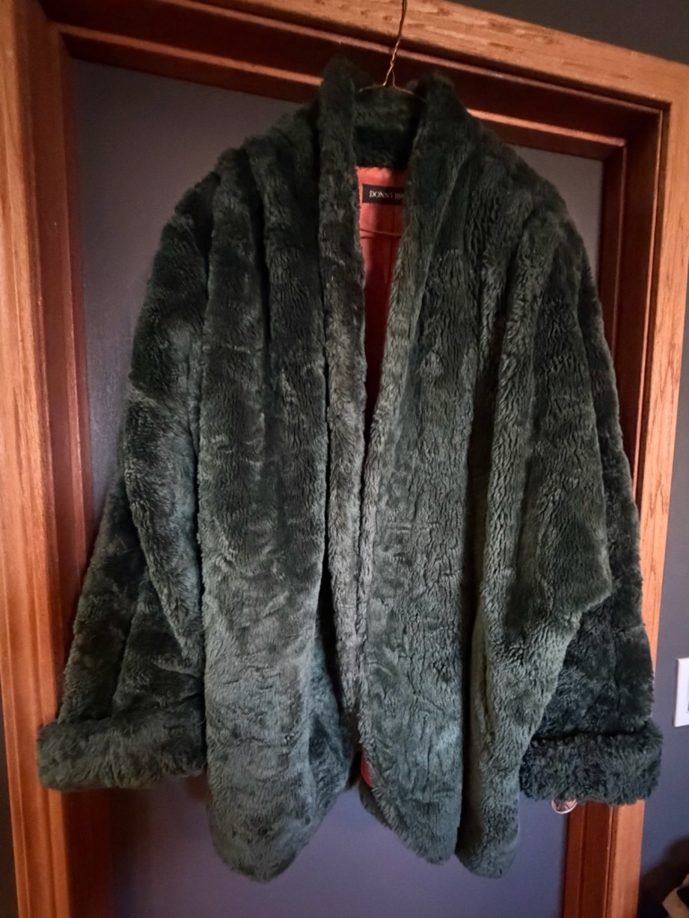 Women's Dark Green Teddy Jacket - Plush Faux Fur Coat